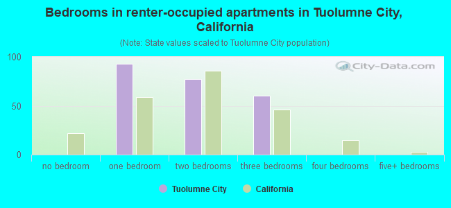 Bedrooms in renter-occupied apartments in Tuolumne City, California