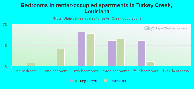 Bedrooms in renter-occupied apartments in Turkey Creek, Louisiana