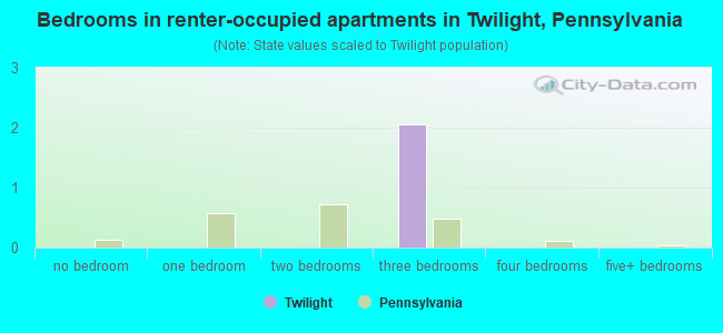 Bedrooms in renter-occupied apartments in Twilight, Pennsylvania