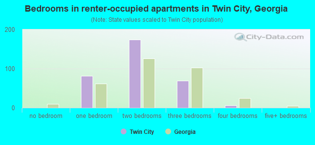 Bedrooms in renter-occupied apartments in Twin City, Georgia