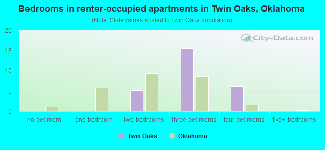 Bedrooms in renter-occupied apartments in Twin Oaks, Oklahoma