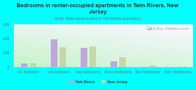 Bedrooms in renter-occupied apartments in Twin Rivers, New Jersey