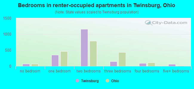 Bedrooms in renter-occupied apartments in Twinsburg, Ohio