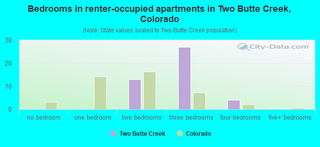 Bedrooms in renter-occupied apartments in Two Butte Creek, Colorado