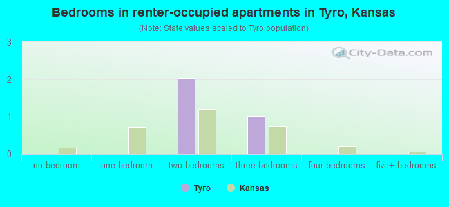 Bedrooms in renter-occupied apartments in Tyro, Kansas