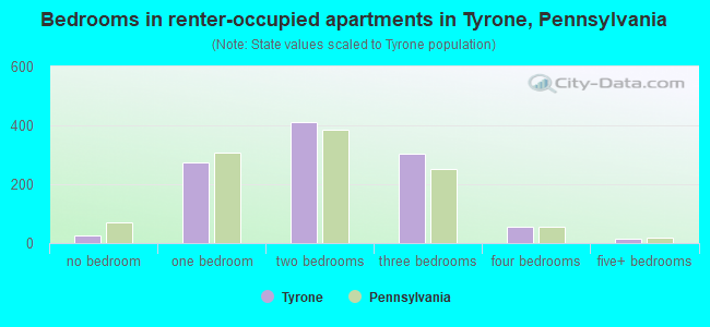 Bedrooms in renter-occupied apartments in Tyrone, Pennsylvania