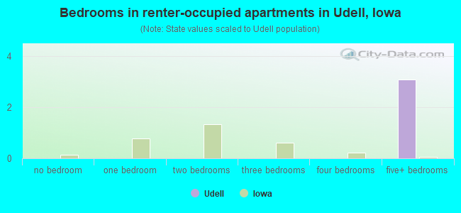 Bedrooms in renter-occupied apartments in Udell, Iowa