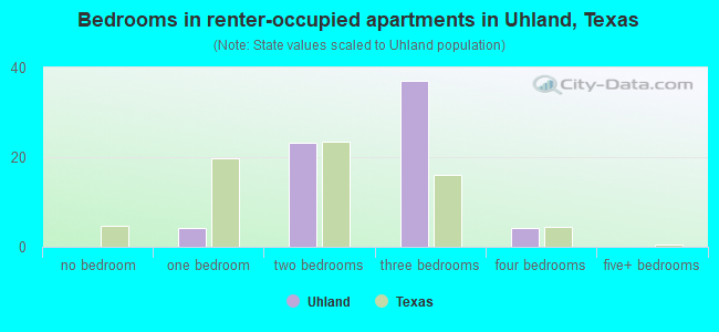 Bedrooms in renter-occupied apartments in Uhland, Texas