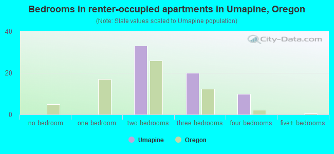 Bedrooms in renter-occupied apartments in Umapine, Oregon