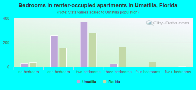 Bedrooms in renter-occupied apartments in Umatilla, Florida