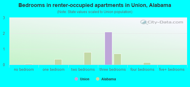 Bedrooms in renter-occupied apartments in Union, Alabama