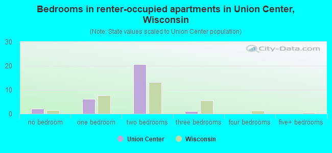 Bedrooms in renter-occupied apartments in Union Center, Wisconsin
