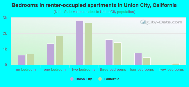 Bedrooms in renter-occupied apartments in Union City, California