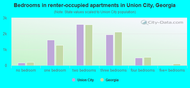 Bedrooms in renter-occupied apartments in Union City, Georgia