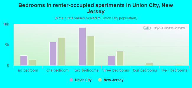 Bedrooms in renter-occupied apartments in Union City, New Jersey