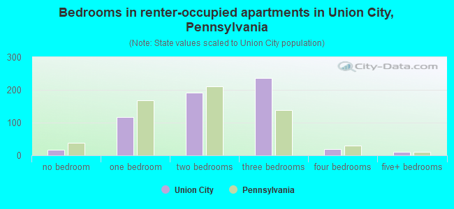 Bedrooms in renter-occupied apartments in Union City, Pennsylvania