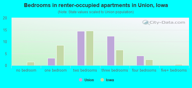 Bedrooms in renter-occupied apartments in Union, Iowa