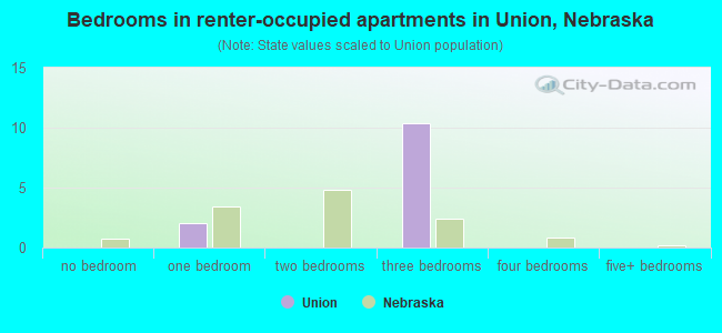 Bedrooms in renter-occupied apartments in Union, Nebraska