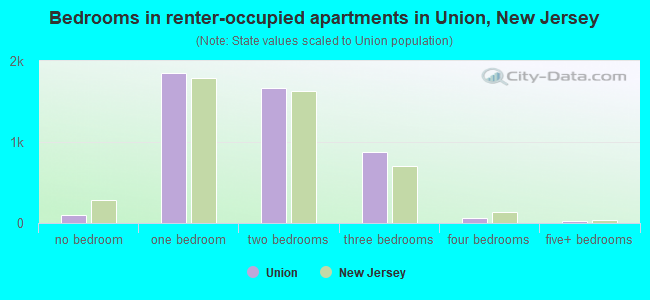 Bedrooms in renter-occupied apartments in Union, New Jersey