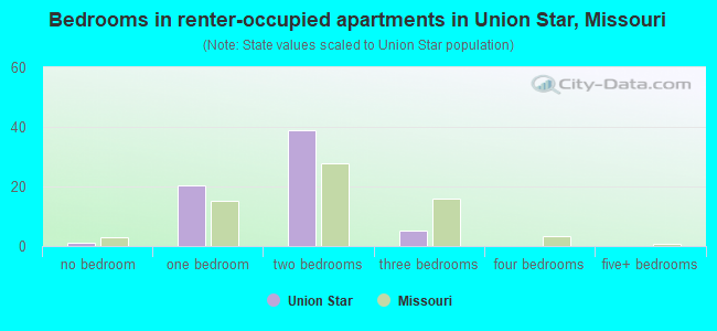 Bedrooms in renter-occupied apartments in Union Star, Missouri