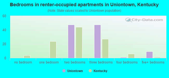 Bedrooms in renter-occupied apartments in Uniontown, Kentucky