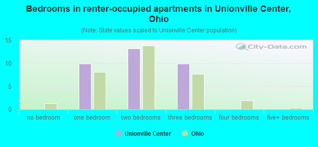 Bedrooms in renter-occupied apartments in Unionville Center, Ohio