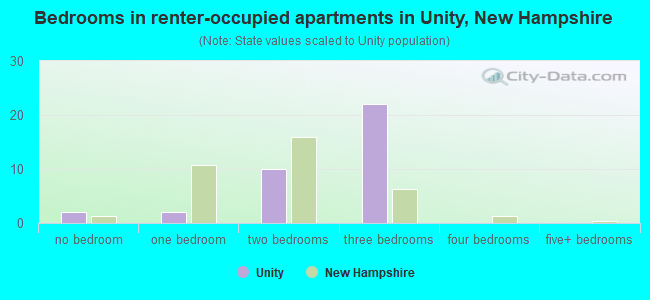 Bedrooms in renter-occupied apartments in Unity, New Hampshire