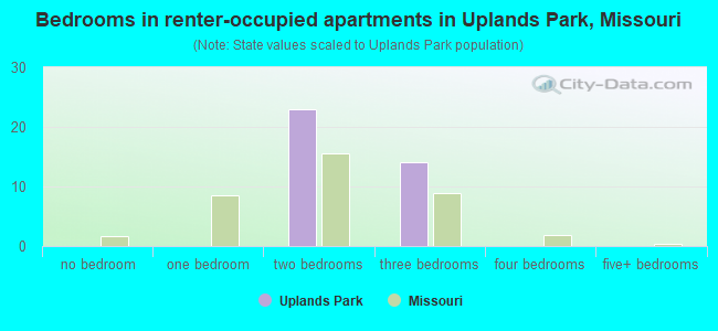 Bedrooms in renter-occupied apartments in Uplands Park, Missouri