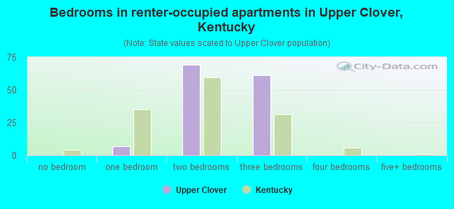 Bedrooms in renter-occupied apartments in Upper Clover, Kentucky