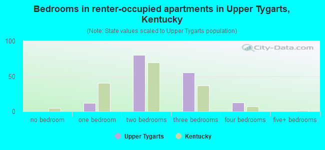 Bedrooms in renter-occupied apartments in Upper Tygarts, Kentucky