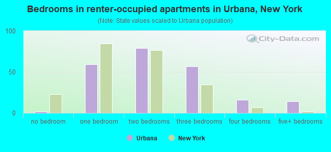 Bedrooms in renter-occupied apartments in Urbana, New York