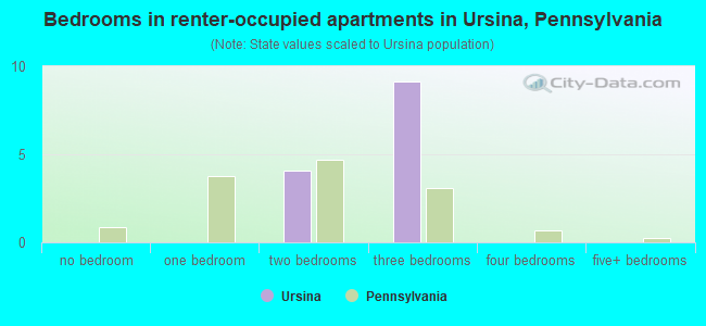 Bedrooms in renter-occupied apartments in Ursina, Pennsylvania