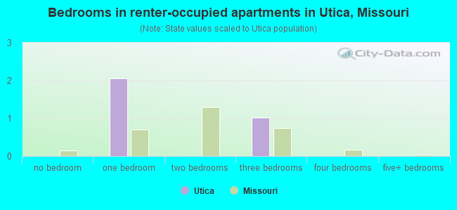 Bedrooms in renter-occupied apartments in Utica, Missouri