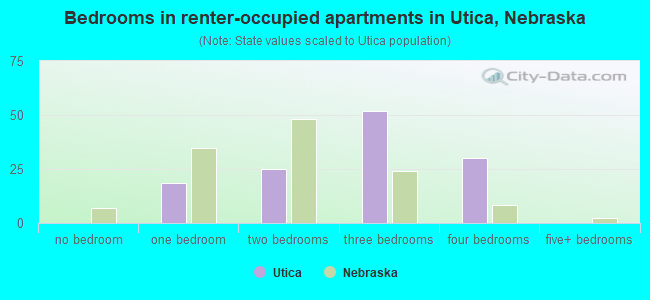 Bedrooms in renter-occupied apartments in Utica, Nebraska