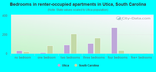 Bedrooms in renter-occupied apartments in Utica, South Carolina