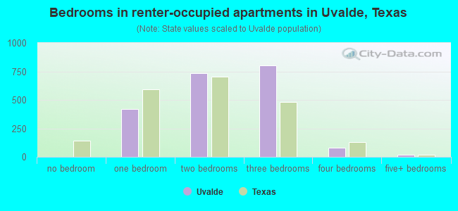 Bedrooms in renter-occupied apartments in Uvalde, Texas