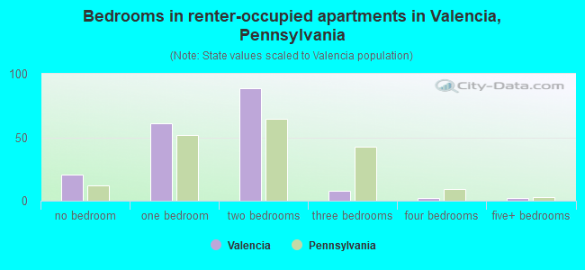 Bedrooms in renter-occupied apartments in Valencia, Pennsylvania