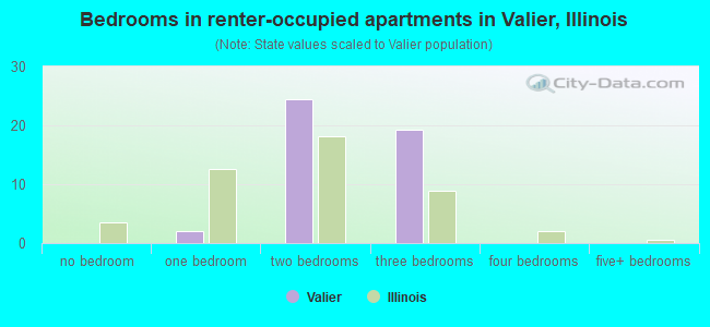 Bedrooms in renter-occupied apartments in Valier, Illinois