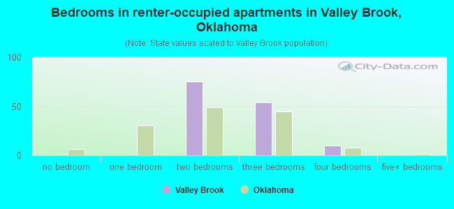 Bedrooms in renter-occupied apartments in Valley Brook, Oklahoma