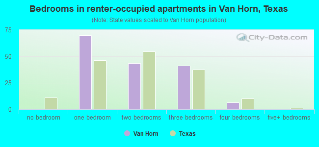 Bedrooms in renter-occupied apartments in Van Horn, Texas