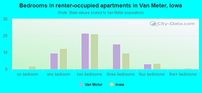 Bedrooms in renter-occupied apartments in Van Meter, Iowa
