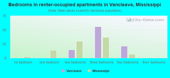 Bedrooms in renter-occupied apartments in Vancleave, Mississippi