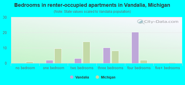 Bedrooms in renter-occupied apartments in Vandalia, Michigan