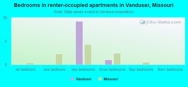 Bedrooms in renter-occupied apartments in Vanduser, Missouri