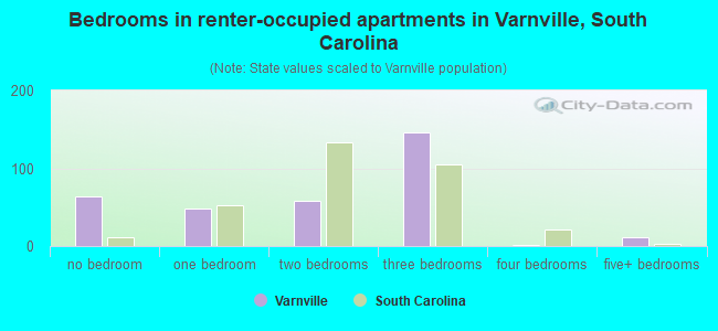 Bedrooms in renter-occupied apartments in Varnville, South Carolina