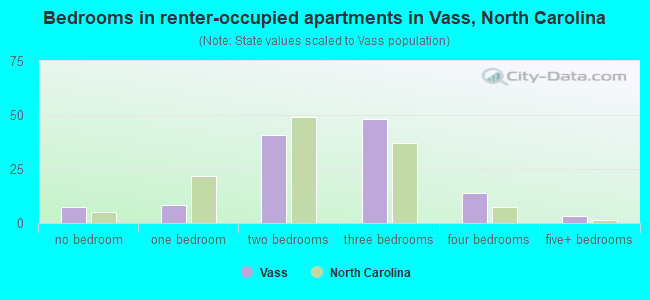 Bedrooms in renter-occupied apartments in Vass, North Carolina