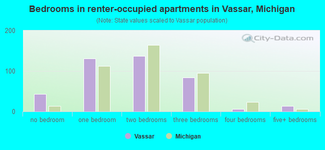 Bedrooms in renter-occupied apartments in Vassar, Michigan