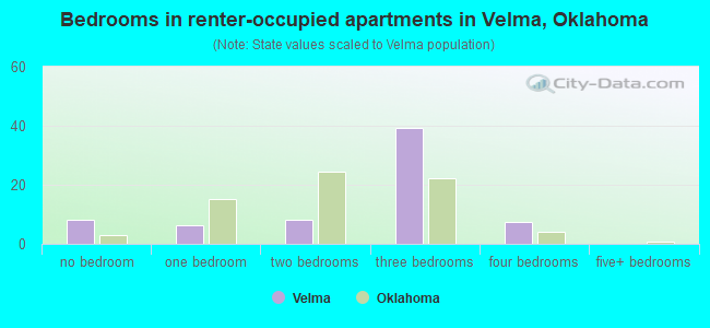 Bedrooms in renter-occupied apartments in Velma, Oklahoma