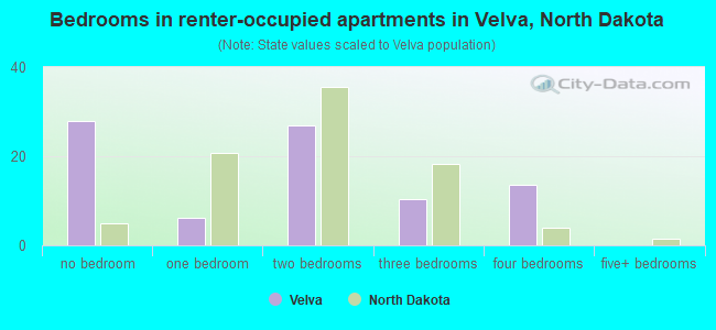 Bedrooms in renter-occupied apartments in Velva, North Dakota