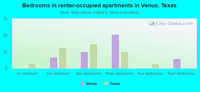 Bedrooms in renter-occupied apartments in Venus, Texas